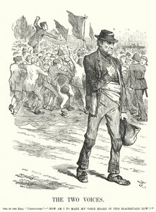 Caricatura de Punch: Las dos voces - desempleo y malestar social en la Gran Bretaña victoriana (grabado) de John (after) Tenniel