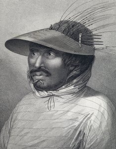 Retrato de un hombre de Oonalashka (o Unalaska, Alaska, Estados Unidos). Grabado de finales del siglo XVIII, por William Sharp () , según John Webber (1751-1793). de John (after) Webber