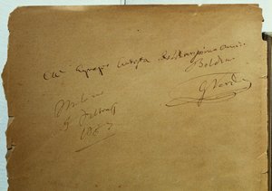 Dedicatoria autografiada por Giuseppe Verdi (1813-1901) a Giovanni Boldini (1842-1931) de Walter Charles Mills