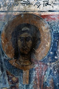 Cristo, fresco en la iglesia de Agia Paraskevi, Voutas, Creta, Grecia de Walter Charles Mills