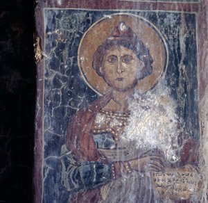 Figura de santo, fresco en la iglesia de Kandanos, Creta, Grecia de Walter Charles Mills