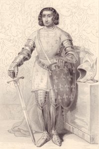 Retrato de Felipe de Artois, Conde de Eu (1358-1397), grabado, 20x13 cm, de la Galerie Historique de Versailles, Histoire de France, Charles Gavard Editor, París, circa 1840