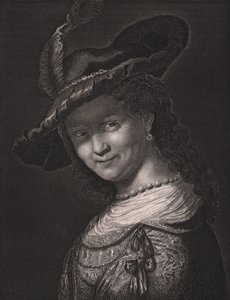Retrato de Saskia van Uylenburgh (1612-1642), esposa de Rembrandt, grabado por L Raab de una pintura de Rembrandt, de la Galería Real de Dresde de Payne, por Albert Henry Payne, H Payne Dresde y Leipzig Editor, circa 1840 de Walter Charles Mills