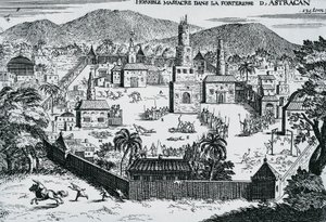 Los cosacos liderados por Stepán Razin atacando la fortaleza de Astracán en 1670, Rusia de Walter Charles Mills