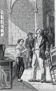 El Delfín Luis Carlos y su cuidador Antoine Simon en la prisión del Temple, grabado de Philippoteaux y Girardet, Revolución Francesa, Francia de Walter Charles Mills