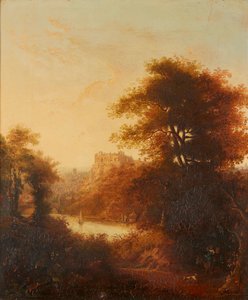 Catedral de Durham desde el río (óleo sobre lienzo) de John (attr.to) Glover
