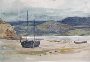 Escena costera montañosa con barcos, siglo XIX de John Absolon