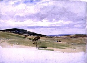 Paisaje con molino de viento y pueblo, siglo XIX de John Absolon