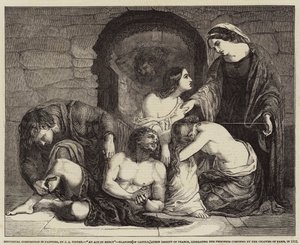 Composición histórica en pintura, un acto de misericordia, Blanca de Castilla, Reina Regente de Francia, liberando a los prisioneros confinados por el Capítulo de París, en 1512 de John Alfred Vintner