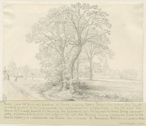 Lichfield - Vista a través de Stowe Pool: dibujo a pluma, nd [1826]