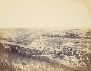 Jardín de Getsemaní y vista de Jerusalén, 1860s de John Anthony