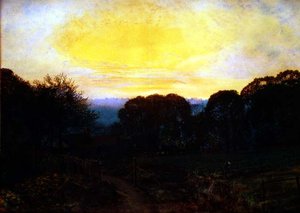 Un jardinero cavando un huerto de coles al atardecer