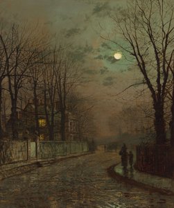 Un camino mojado, Knostrop, Yorkshire por John Atkinson Grimshaw, 1886 de John Atkinson Grimshaw