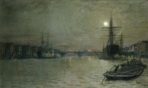 La piscina y el puente de Londres de noche, 1884 de John Atkinson Grimshaw