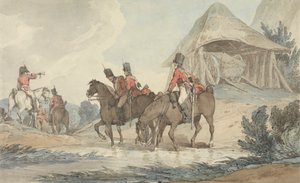 Caballería pasando por un arroyo, siendo reunida por un trompetista de John Augustus Atkinson