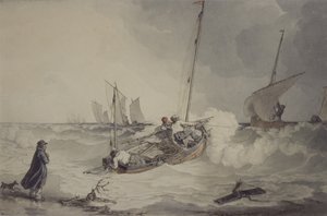 Barcos de pesca saliendo, acuarela