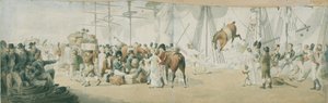 El embarque de tropas y caballos en Margate (Inglaterra), hacia 1800. Acuarela (17,8x54 cm) de John Augustus Atkinson (1775-1833), principios del siglo XIX. de John Augustus Atkinson