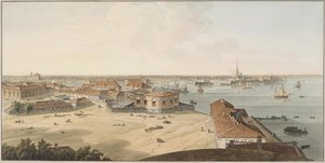 Vista a la Lengua de la Isla Vasilyevsky y la Fortaleza de Pedro y Pablo, Entre 1802 y 1805 de John Augustus Atkinson