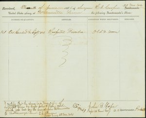 Copia contemporánea del recibo de las tiendas del Cuartel Maestre, original firmado por John B. Tope, Capitán, 12th Tennessee Cavalry, 11 de junio de 1864 de John B. Tope