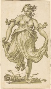 Ninfa bailando con arco y flechas