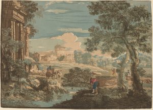 Paisaje Heroico con Pescador, Vacas y Jinetes de John Baptist Jackson after Marco Ricci