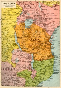 Mapa de África Oriental, Primera Guerra Mundial, c. 1920