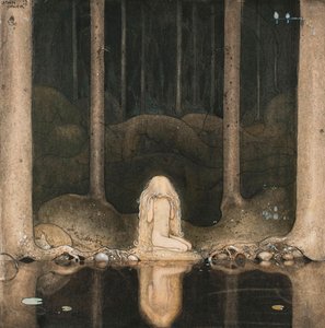 La princesa Tuvstarr mirando el agua del lago con nostalgia de John Bauer
