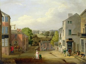 Escena callejera en Chorley, Lancashire, con vista de Chorley Hall, c.1790-1817 de John, Bird