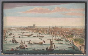 Vista del río Támesis y la ciudad de Londres desde el noroeste La perspectiva sureste de Westminster desde Somerset House hasta el puente de Westminster (título sobre el objeto) de John Bowles