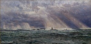 Un vendaval del noroeste frente al faro de Longships, 1873 de John Brett