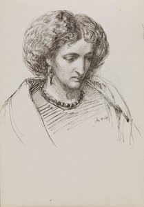 Retrato de cabeza y hombros de mujer con los ojos bajos de John Brett