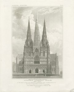 Catedral de Lichfield - Fachada Oeste: grabado, nd [c 1820]
