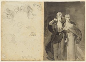 Bocetos de Cabezas verso, izquierda, Dos Mujeres verso, derecha, c. 1770-1775 de John Brown
