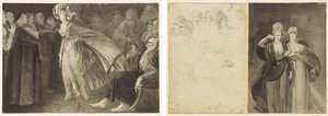 Woman Standing among the Friars (recto) Sketches of Heads (verso, left); Two Women (verso, right) de John Brown