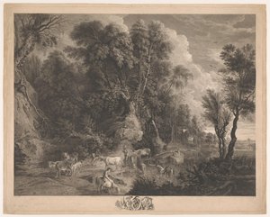 Paisaje con pastores y rebaños en un abrevadero el lugar de riego de John Browne