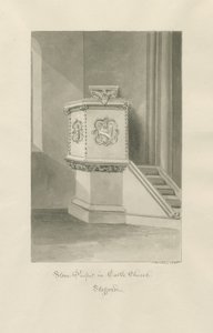 Iglesia del Castillo - Púlpito de piedra en la iglesia: dibujo en sepia