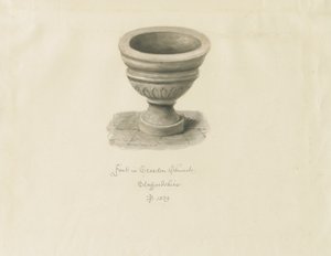 Croxden - Fuente en la capilla de invitados: dibujo en sepia