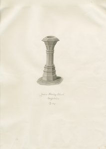 Pila bautismal en la Iglesia de Aldridge: dibujo en sepia de John Buckler