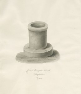 Pila bautismal en la iglesia de Bagnall: dibujo en sepia de John Buckler