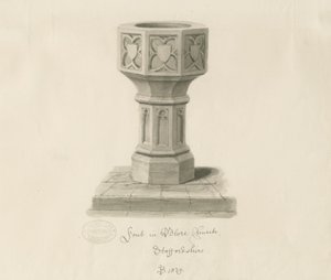 Pila bautismal en la Iglesia de Blore de John Buckler