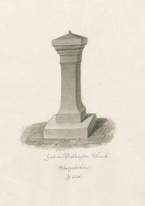 Pila bautismal en la Iglesia de Bobbington: dibujo en sepia de John Buckler