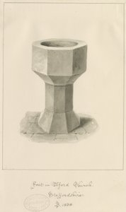 Pila bautismal en la Iglesia de Elford de John Buckler