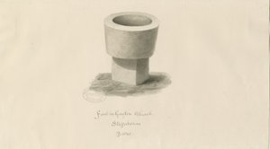 Pila bautismal en la Iglesia de Gayton: dibujo en sepia de John Buckler