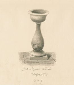 Pila bautismal en la Iglesia de Yoxall: dibujo en sepia, 1839 de John Buckler