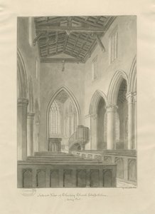 Interior de la iglesia de Checkley: dibujo en sepia de John Buckler