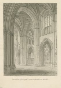 Interior de la Catedral de Lichfield - Cruce desde el Transepto Norte de John Buckler