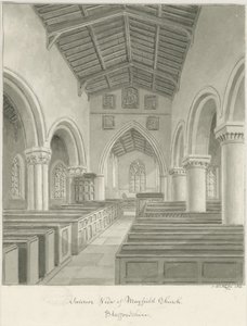 Interior de la Iglesia de Mayfield: dibujo en sepia, 1844 de John Buckler
