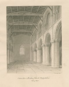 Interior de la Iglesia Prioral de Tutbury: dibujo en sepia de John Buckler