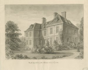 Lichfield - Palacio del Obispo en The Close: dibujo en sepia de John Buckler