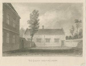 Lichfield - Escuela de Gramática: dibujo en sepia